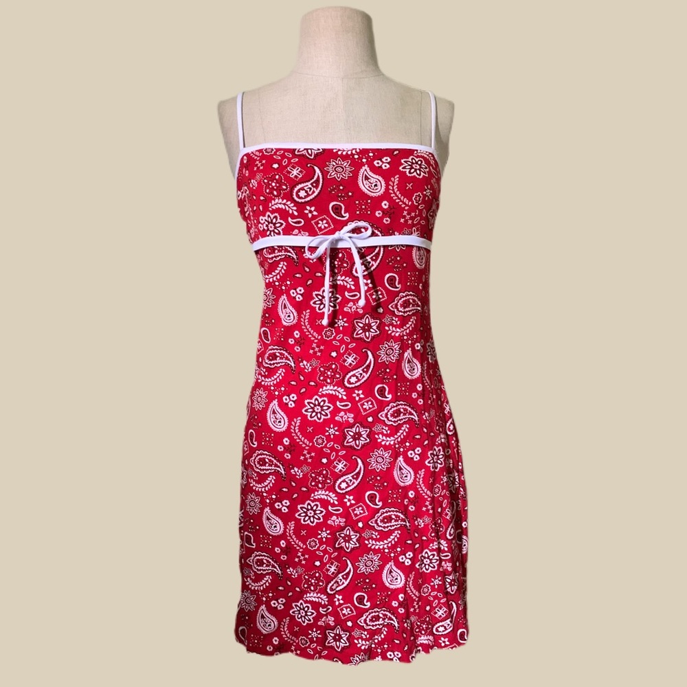90s Vintage Red Bandana Print Dress